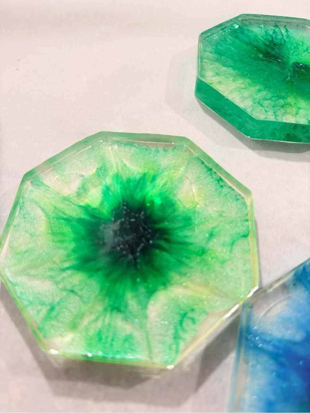 Resin Coaster Set - Blue & Green Marbleized Drink Coasters